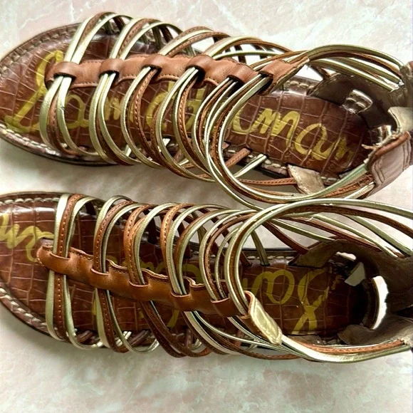 Sam Edelman Kamille Gladiator Strappy Gold and Tan Sandals Sz 8 Women's - Picture 8 of 12